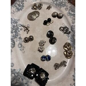 Vintage Lot 14 Clip On Various Earrings 80s 90s Gold Tone Rhinestones